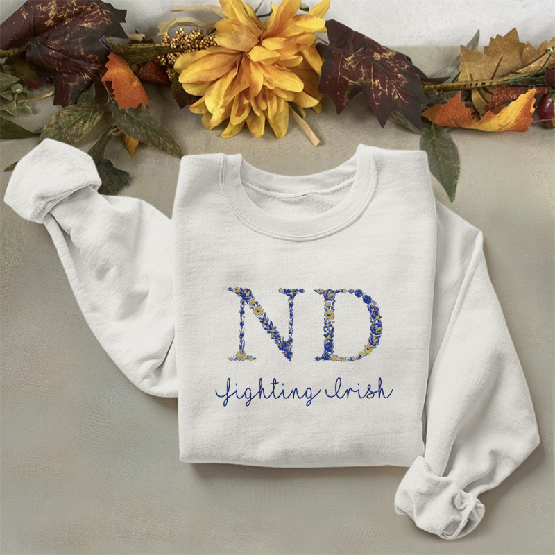 Customized Notre Dame Fighting Irish Football Sweatshirts With Trendy Floral Embroidery