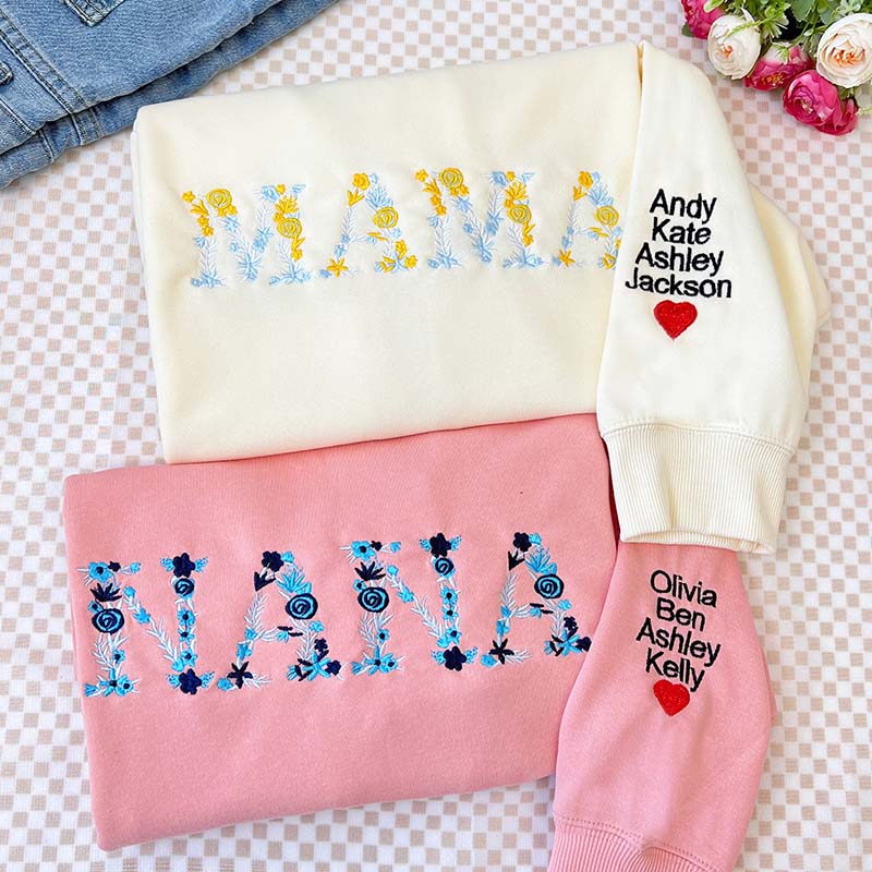Custom Christmas Floral Mama Embroidered Sweatshirt