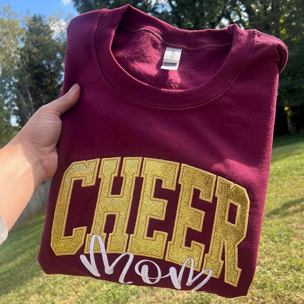 Personalized Glitter Embroidered Cheer Mom Sweatshirt