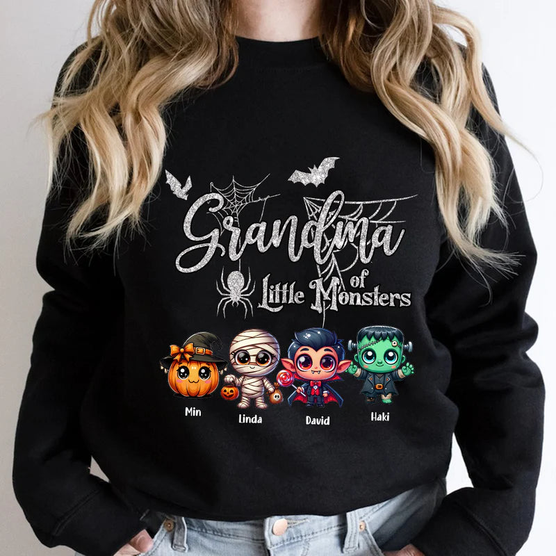 Grandma Of Little Monsters Spider Web, Bat With Kid Monsters Personalized Sweatshirt
