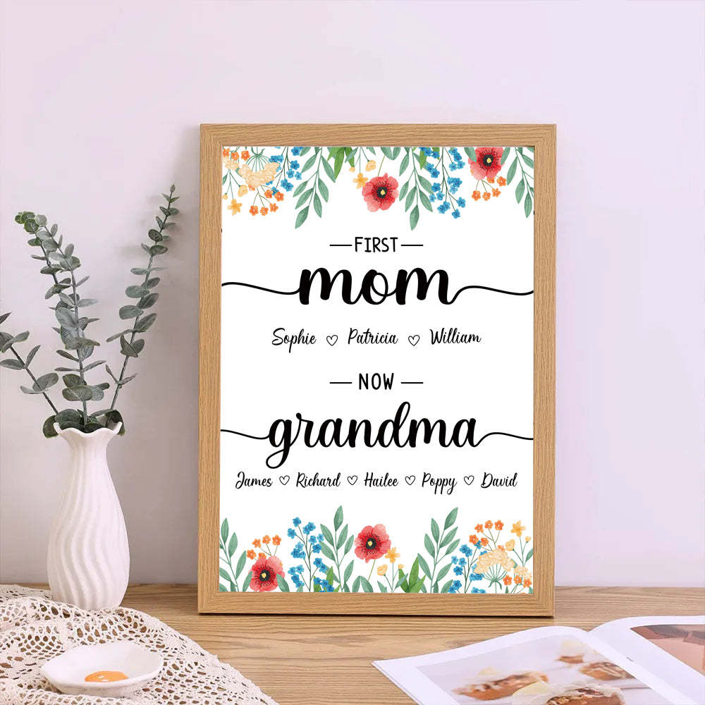 First Mom Now Grandma-Family Personalized Names Frame