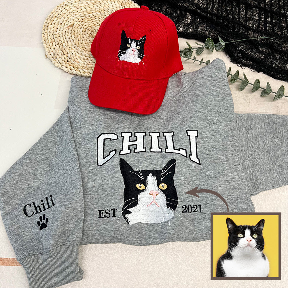 Pet Embroidered Sweatshirt, Embroidered Dog Hoodie, Custom Dog Face Embroidered Sweatshirt From Photo, Pet Lovers Gift