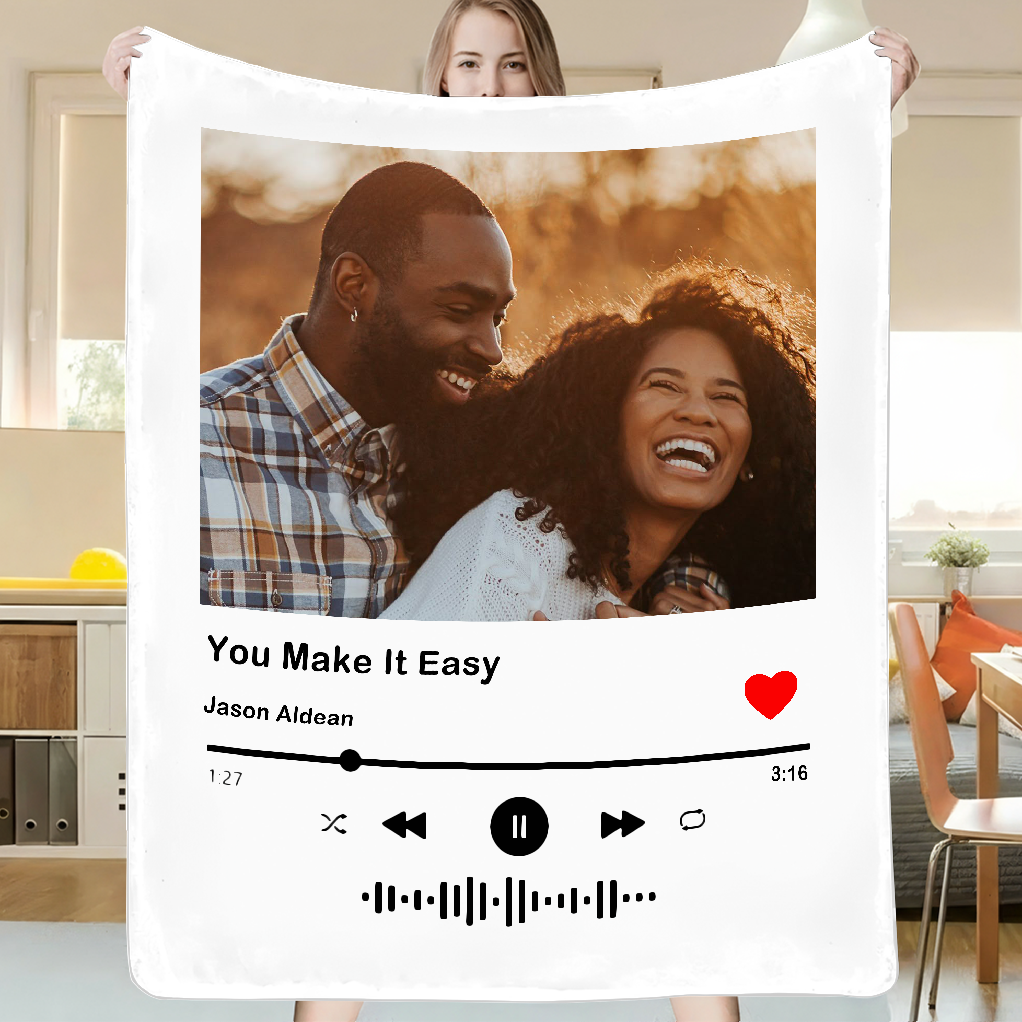 Custom Music Blanket Photo Blanket Gift for Couple Family