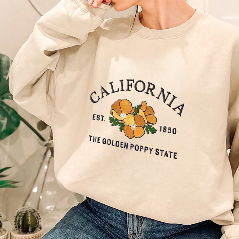 CUSTOM EMBROIDERED CALIFORNIA FLOWER SWEATSHIRT