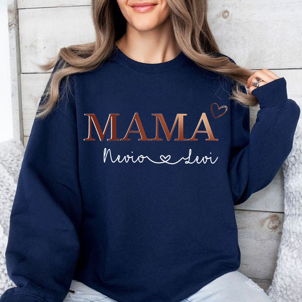 Personalized MAMA Hot Stamping Sweatshirt with Kids Name on Sleeve