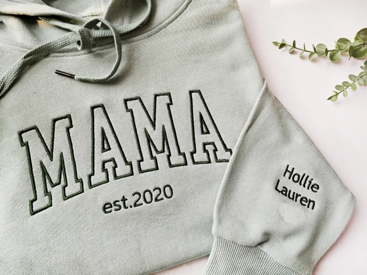 Custom Mama Embroidered Sweatshirt With Kids Names Sleeve