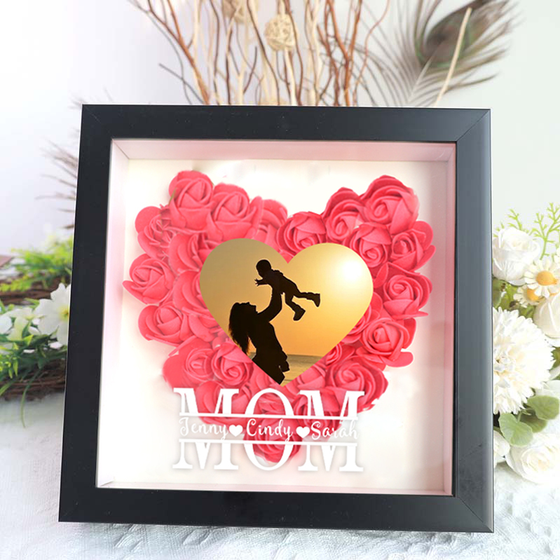 Mum Heart Photo Flower Pattern Shadow Box Gift
