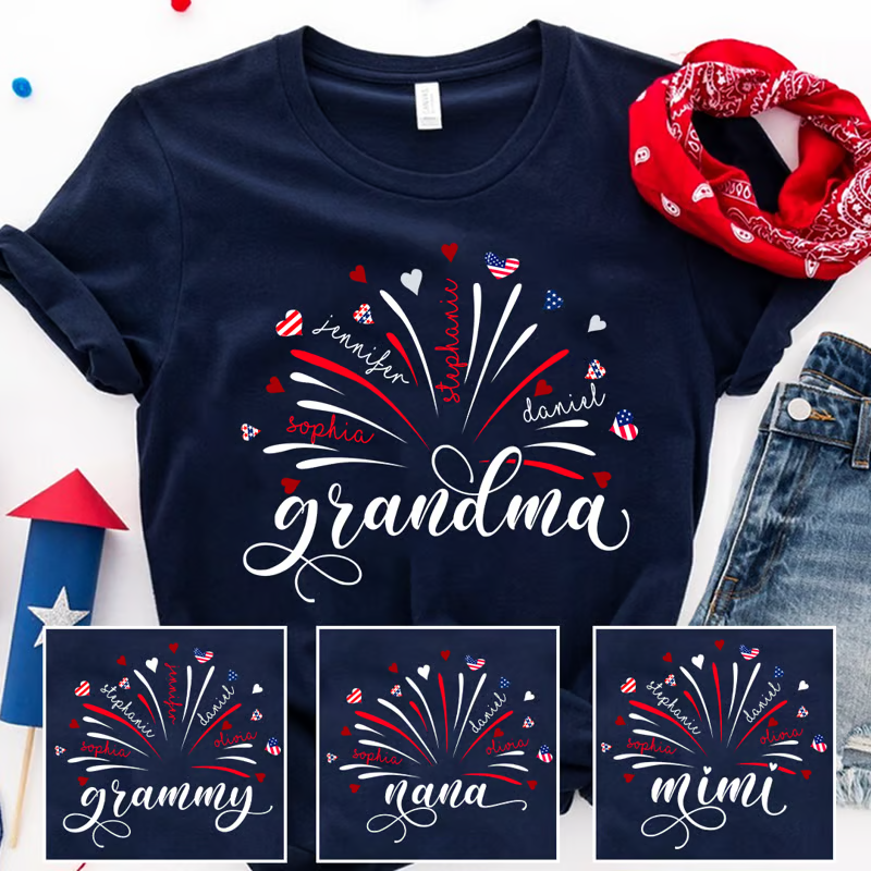 Firework America Flag MOM/Grandma And Kids