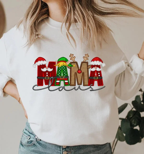 Personalized Embroidered Christmas “Mama/Dad/... Claus” Sweatshirt – Custom Family Name Holiday Hoodie