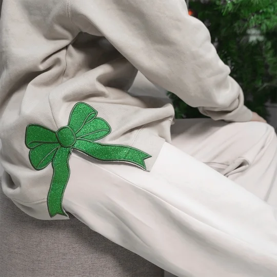 Merry and Bright Embroidered Bow Sweatshirt-Glitter Christmas Sweatshirt