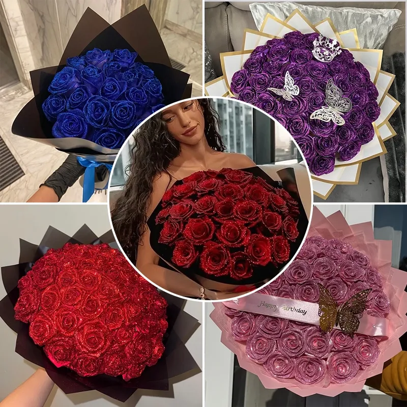 💕Glitter Rose Bouquet💕Couple Glitter Everlasting Rose Bouquet (Never Wither)