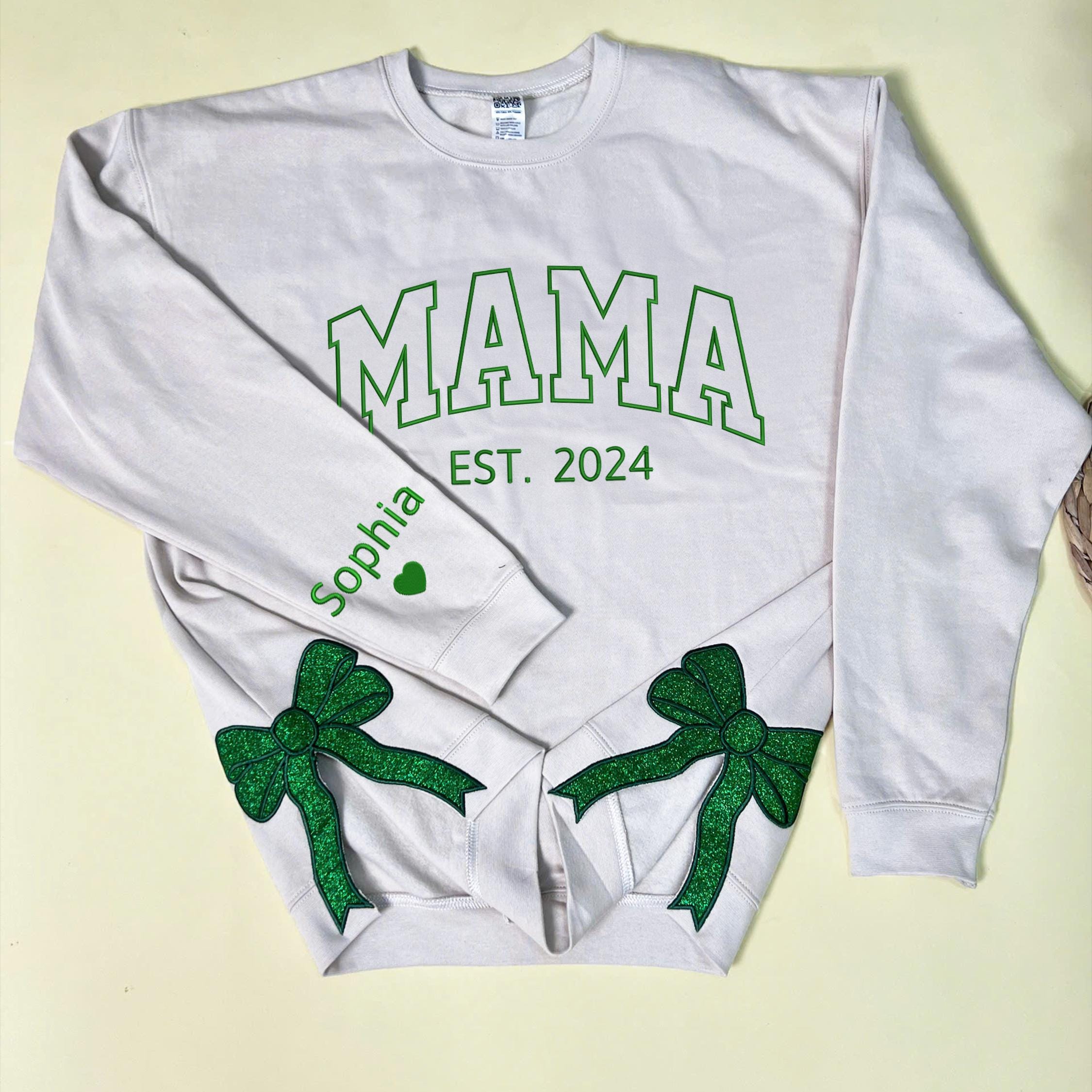 Custom Embroidery Glitter Side Bow Mama Sweatshirt