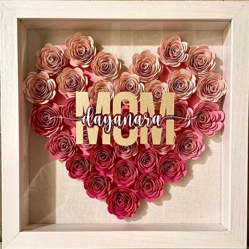 Mom Heart Shaped Monogram Flower Shadow Box Gift For Mothers
