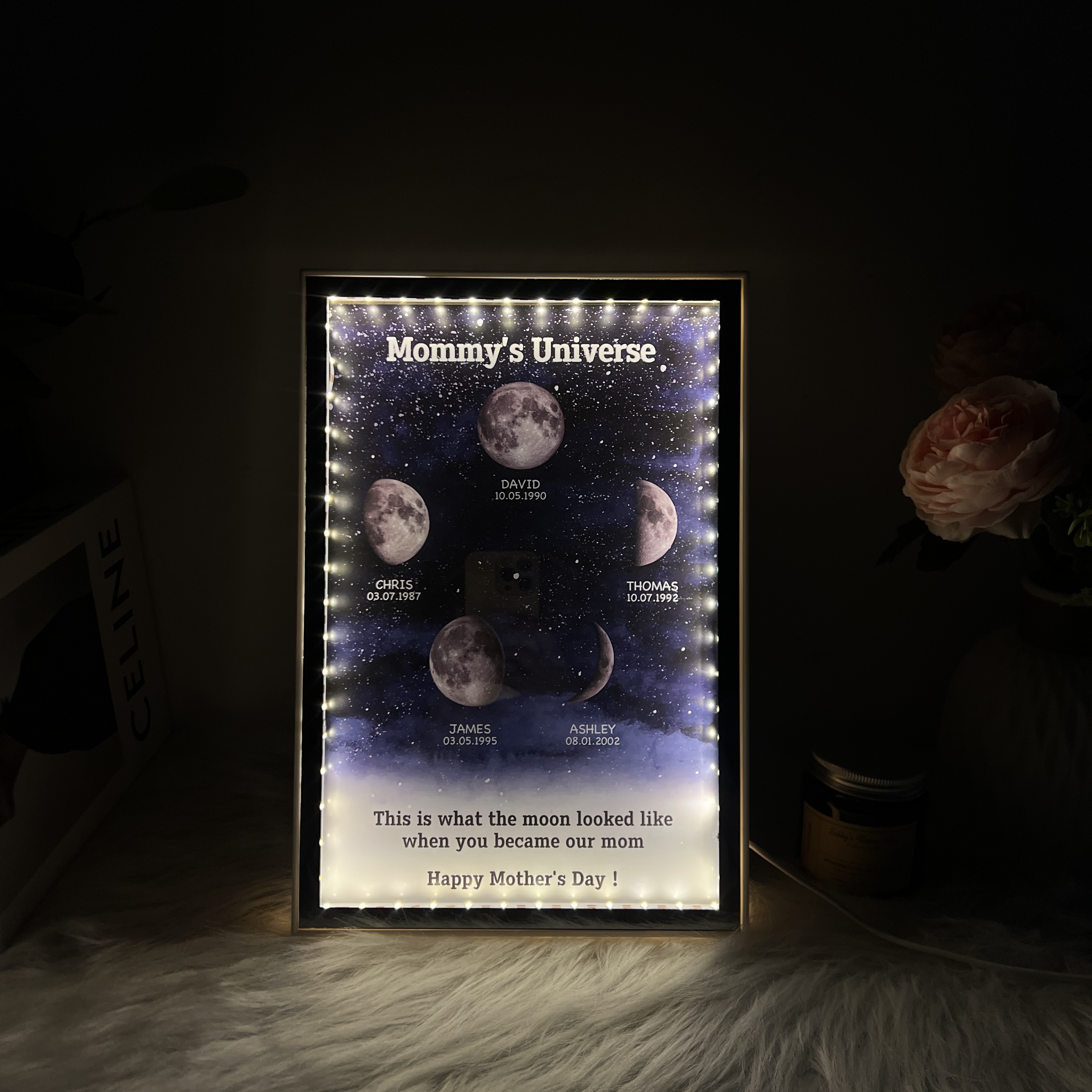 Starry Night Customize Birth Moon Phase Mirror Light Box