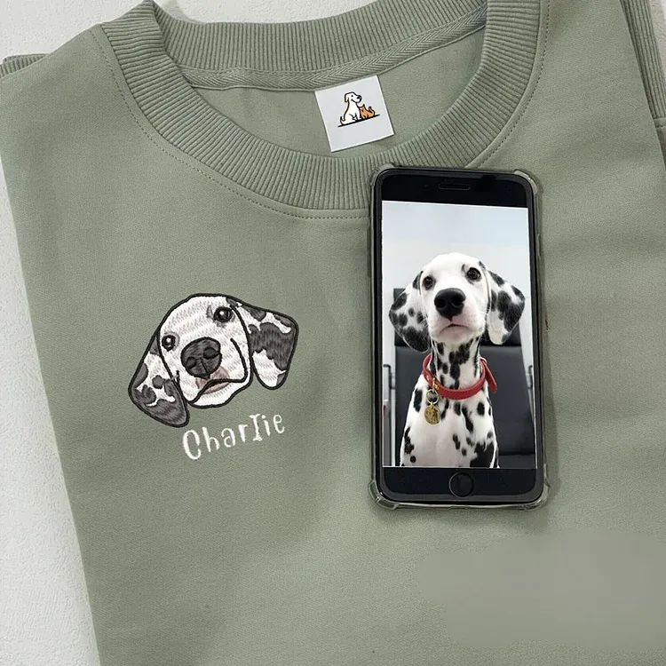 Custom Pet Portrait Shirt, Personalized Embroidered Pet and Name Hoodie Sweatshirt