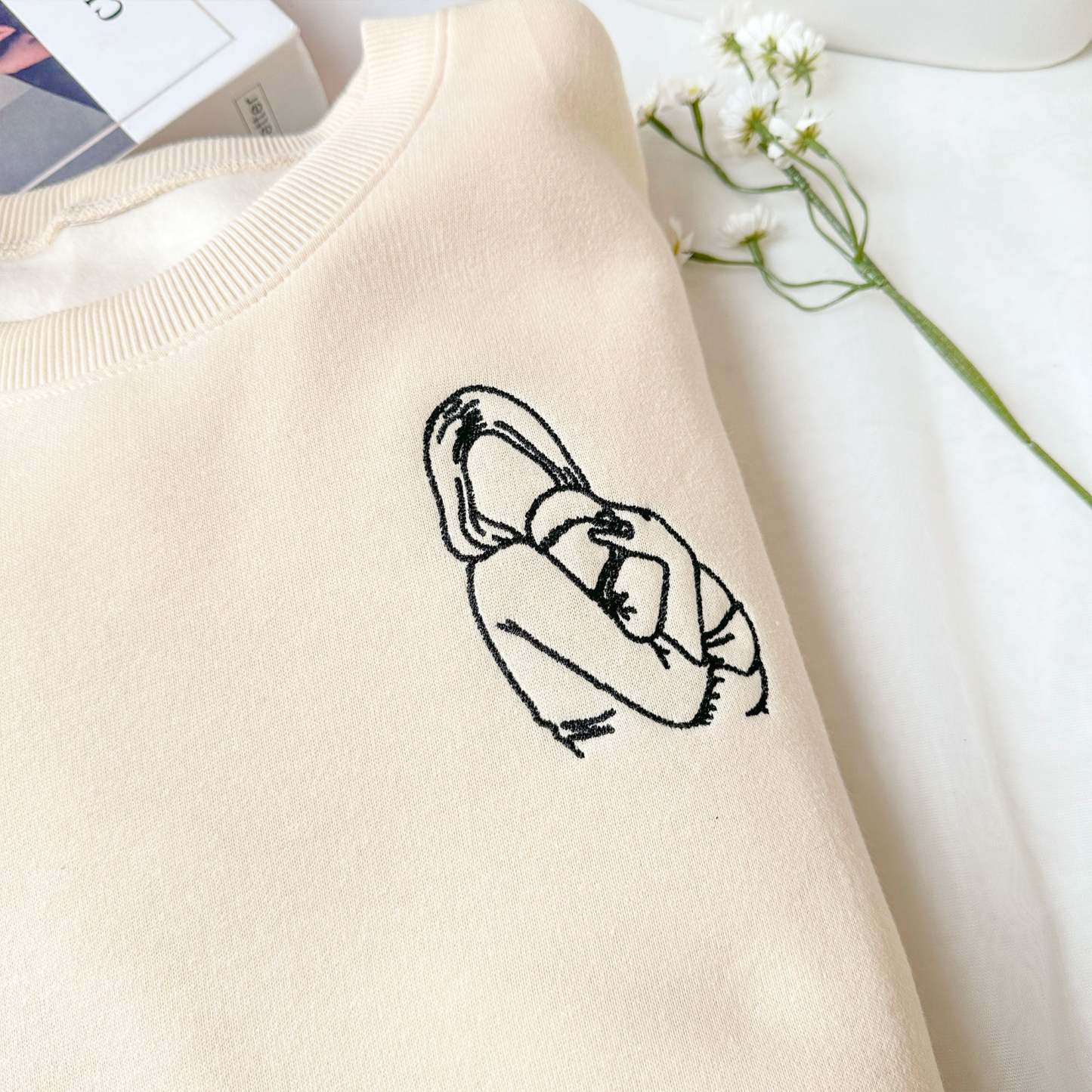 Custom Embroidered Photo Portrait Sweatshirt, Father's Day Gift Ideas,First Mom First Mother's Day