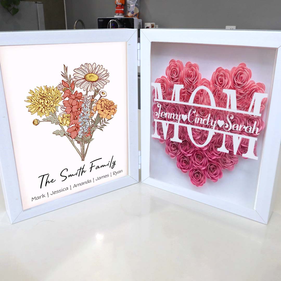 Birth Flower Family Bouquet With (Mom&Grandmom With Names) Box
