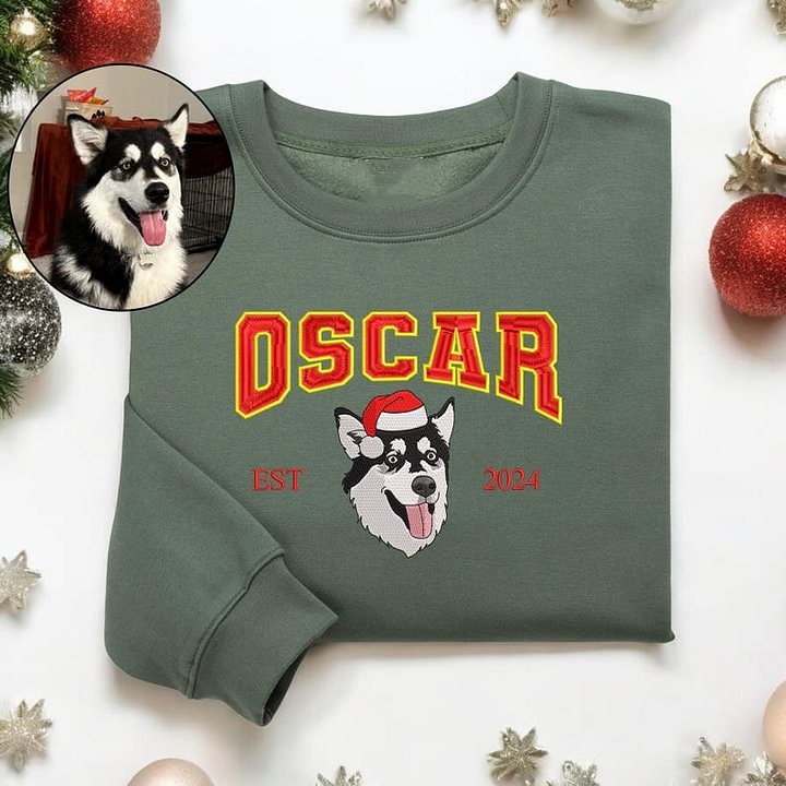 Personalized Dog Face Christmas Embroidered Sweatshirt