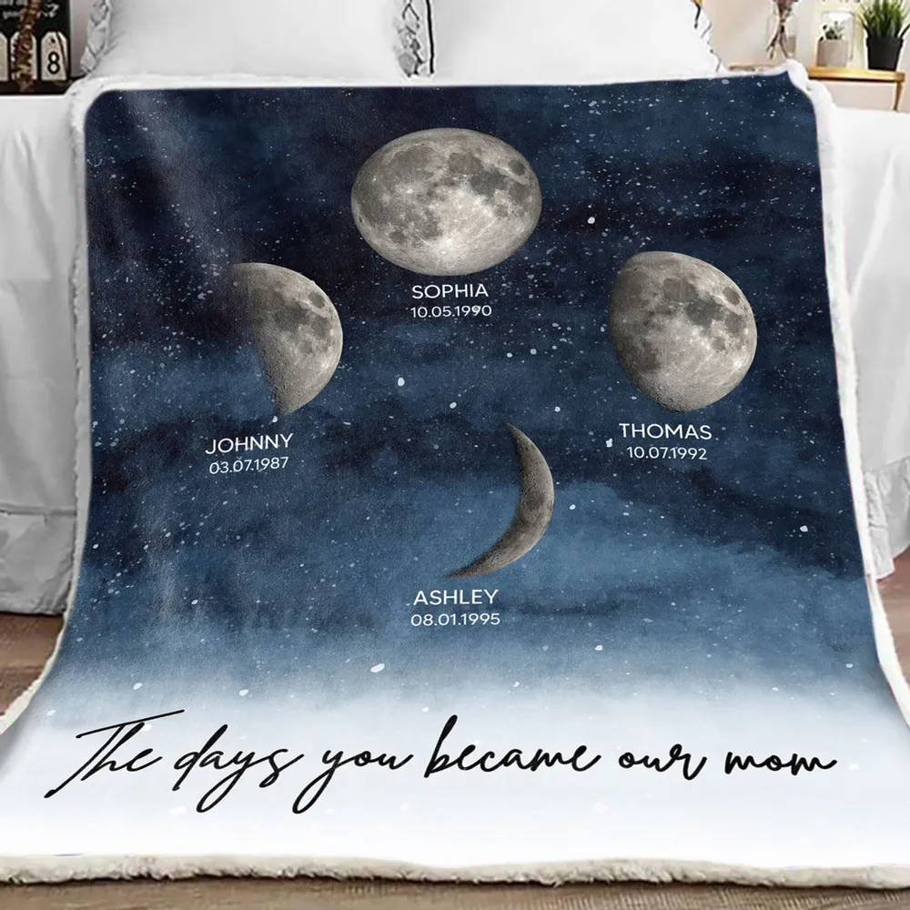 Starry Night Custom Birthday Moon Phase The Day You Became Mom Personalized Blanket
