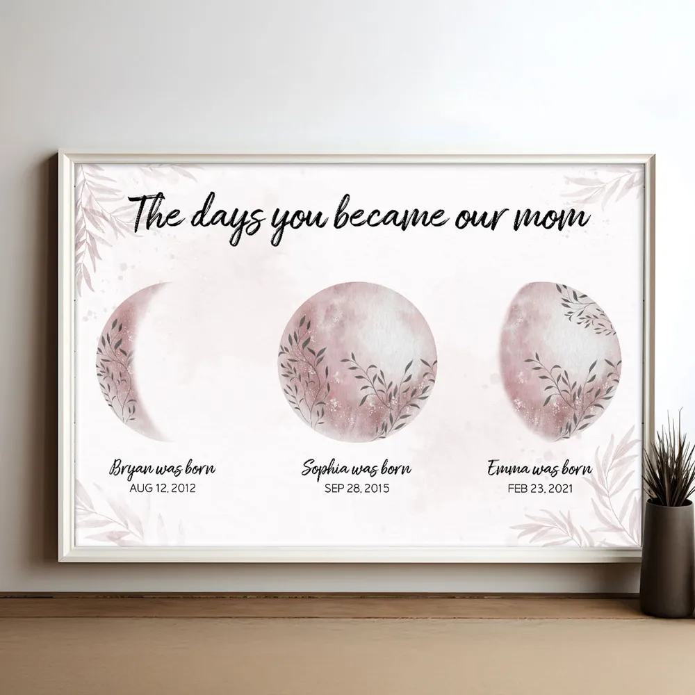Mom We Love You To The Moon And Back Custom Floral Moon Phase Personalized Frame