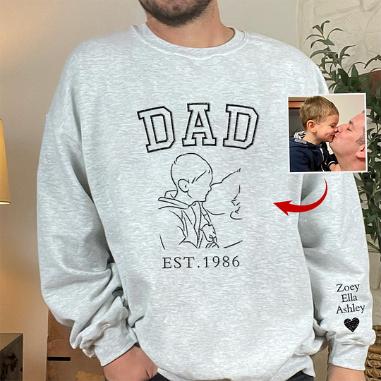 Best Gifts For Him - Personalized Embroidered Dad/Grandpa's Photo Outline Shirt 