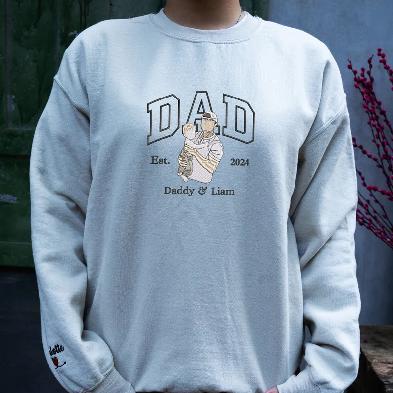 Custom Portrait from Photo Sweatshirt, Embroidered Dad Sweatshirt, Personalized Portrait Hoodie, Father's Day Tshirt, Gift for Husband