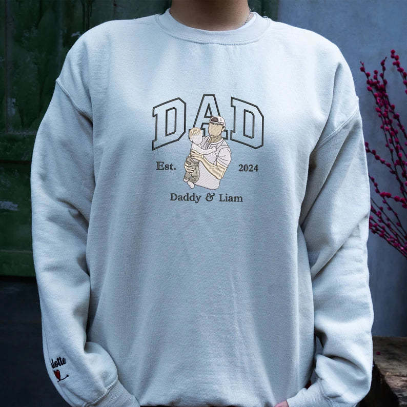 Embroidered Portrait From Your Photo Sweatshirt, Sweatshirt With Photo, Personalized Portrait Sweatshirt For Men,Dad Sweatshirt,Gift For Dad