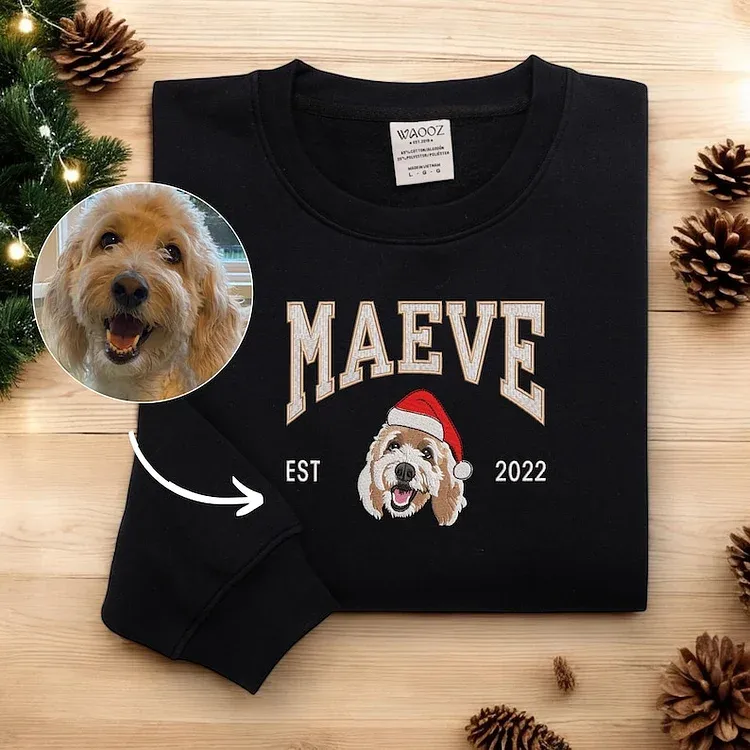 Custom Pet Embroidered Sweatshirt Christmas Dog Embroidered Sweatshirt Hoodie T-shirt 