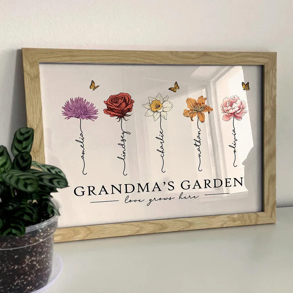 Grandma‘s Garden Love Grows Here Beautiful Birth Month Flowers Personalized Poster