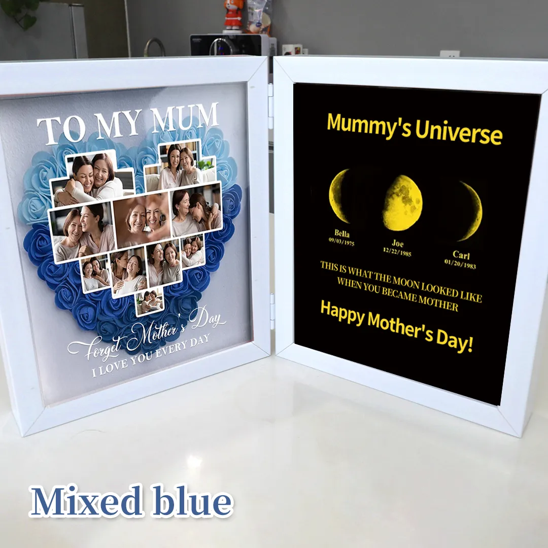 "Forget Mother's Day I Love You Every Day" With REAL MOON PHASE Anniversary Calendar - Mummy's Universe Personalized Flower Shadow Box