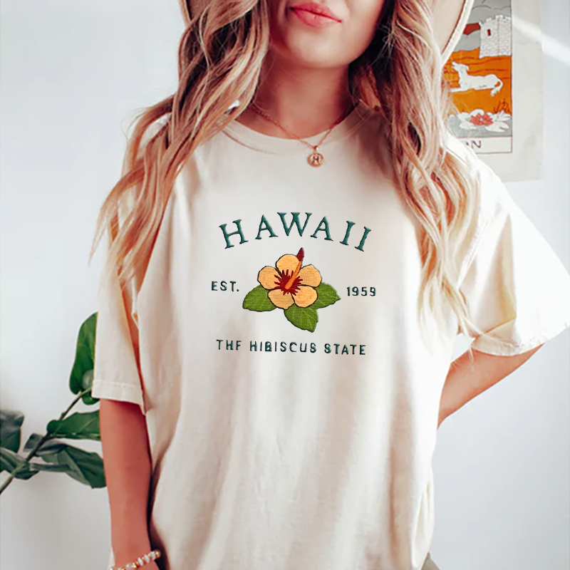 CUSTOM EMBROIDERED HAWAII FLOWER SWEATSHIRT