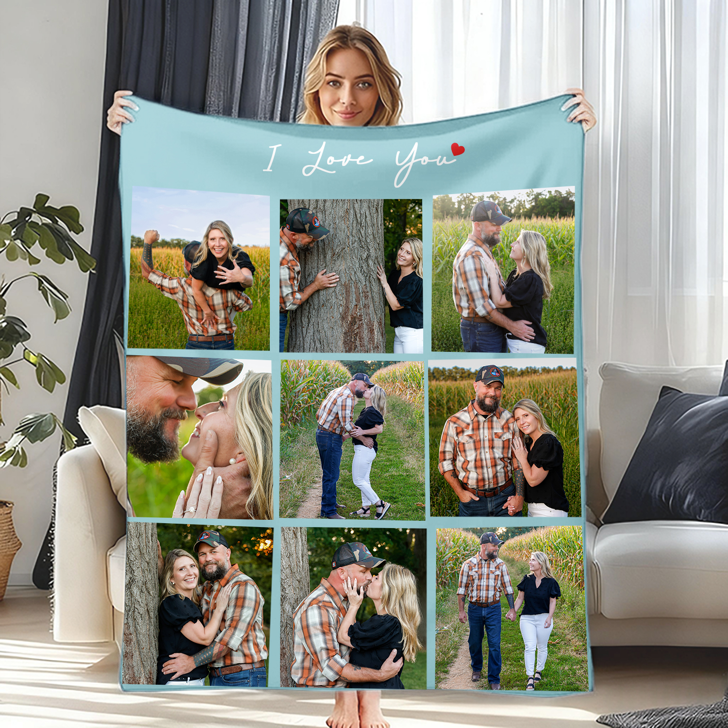 Custom Photo Blanket Gift for Couples Family