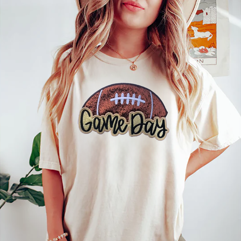 Glittery Game Day Football Embroidery Sweatshirt – Sparkle and Cheer in Style