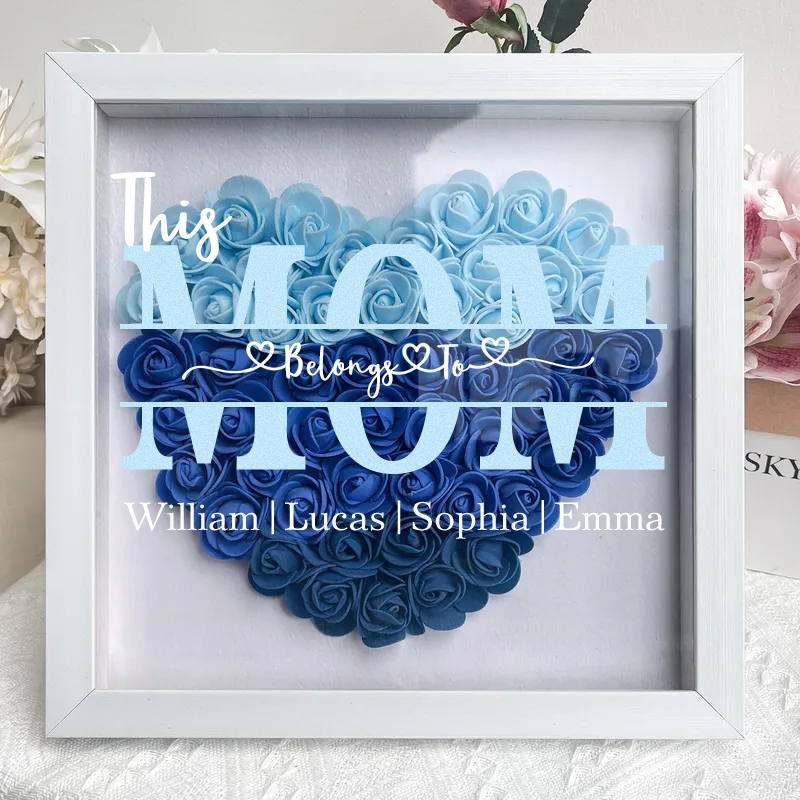 'This MUM/MOM Belongs to' Personalized Flower Shadow Box Custom Name & Text Heart Rose Frame Decorations Mother's Day Gift