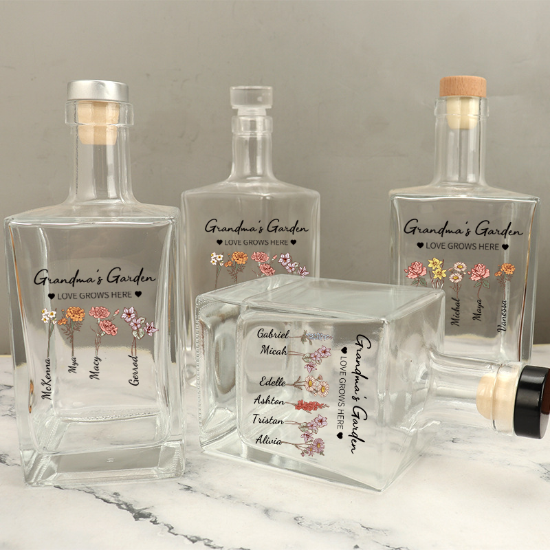 Custom Whiskey Bottles With Month Flowers
