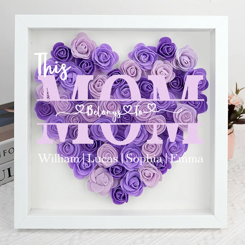'This MUM/MOM Belongs to' Personalized Flower Shadow Box Custom Name & Text Heart Rose Frame Decorations Mother's Day Gift