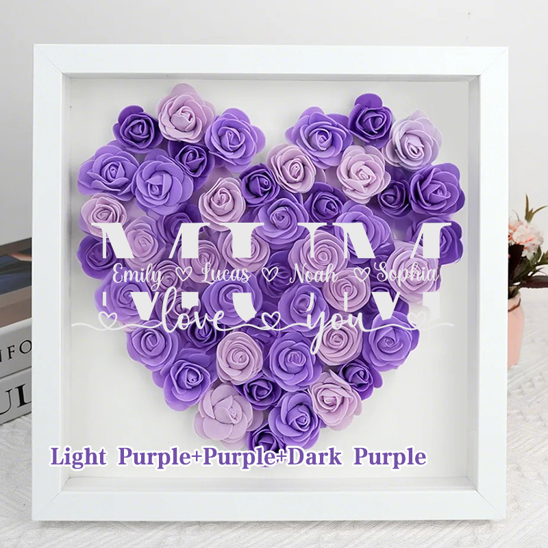 MUM-Love you- Personalized Flower Shadow Box Custom Name & Text Heart Rose Frame Decorations Mother's Day Gift
