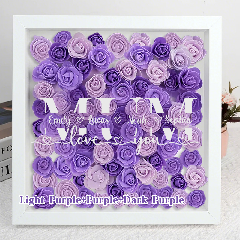 MUM-Love you- Personalized Flower Shadow Box Custom Name & Text Square Rose Frame Decorations Mother's Day Gift