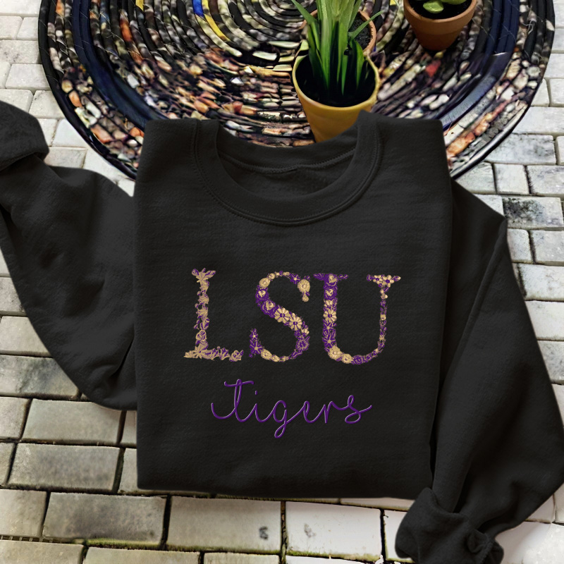 Customized LSU Tigers Football Sweatshirts With Trendy Floral Embroidery