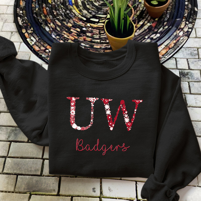 Customized Wisconsin Badgers Football Sweatshirts With Trendy Floral Embroidery