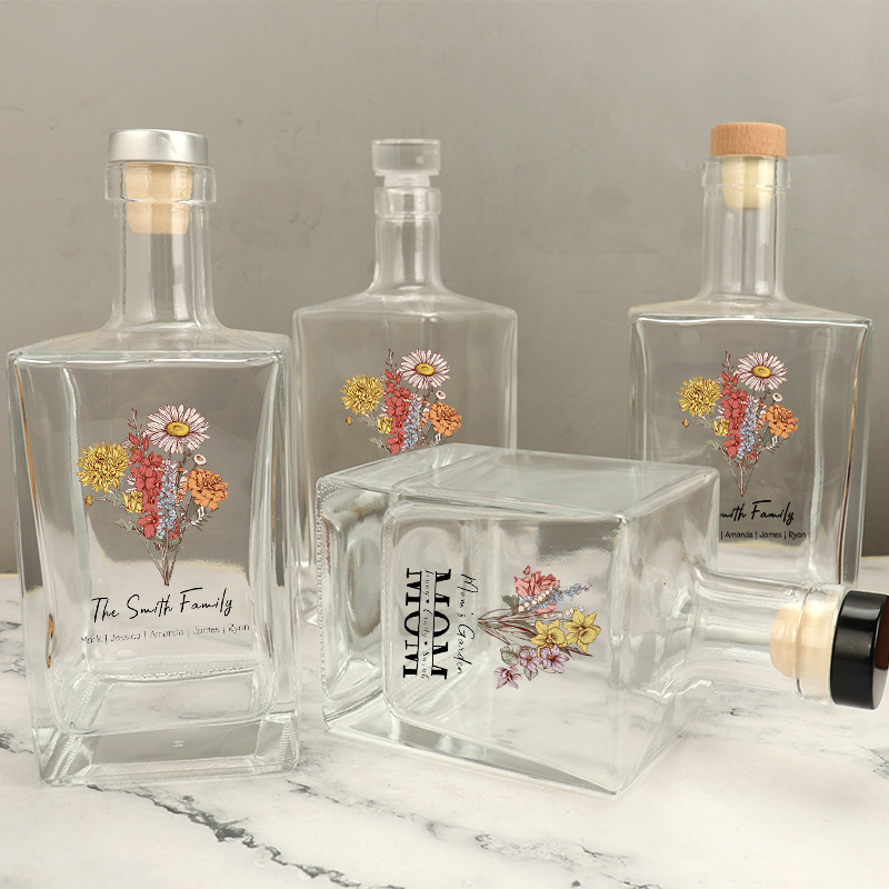 Custom Whiskey Bottles With Birth Flowers