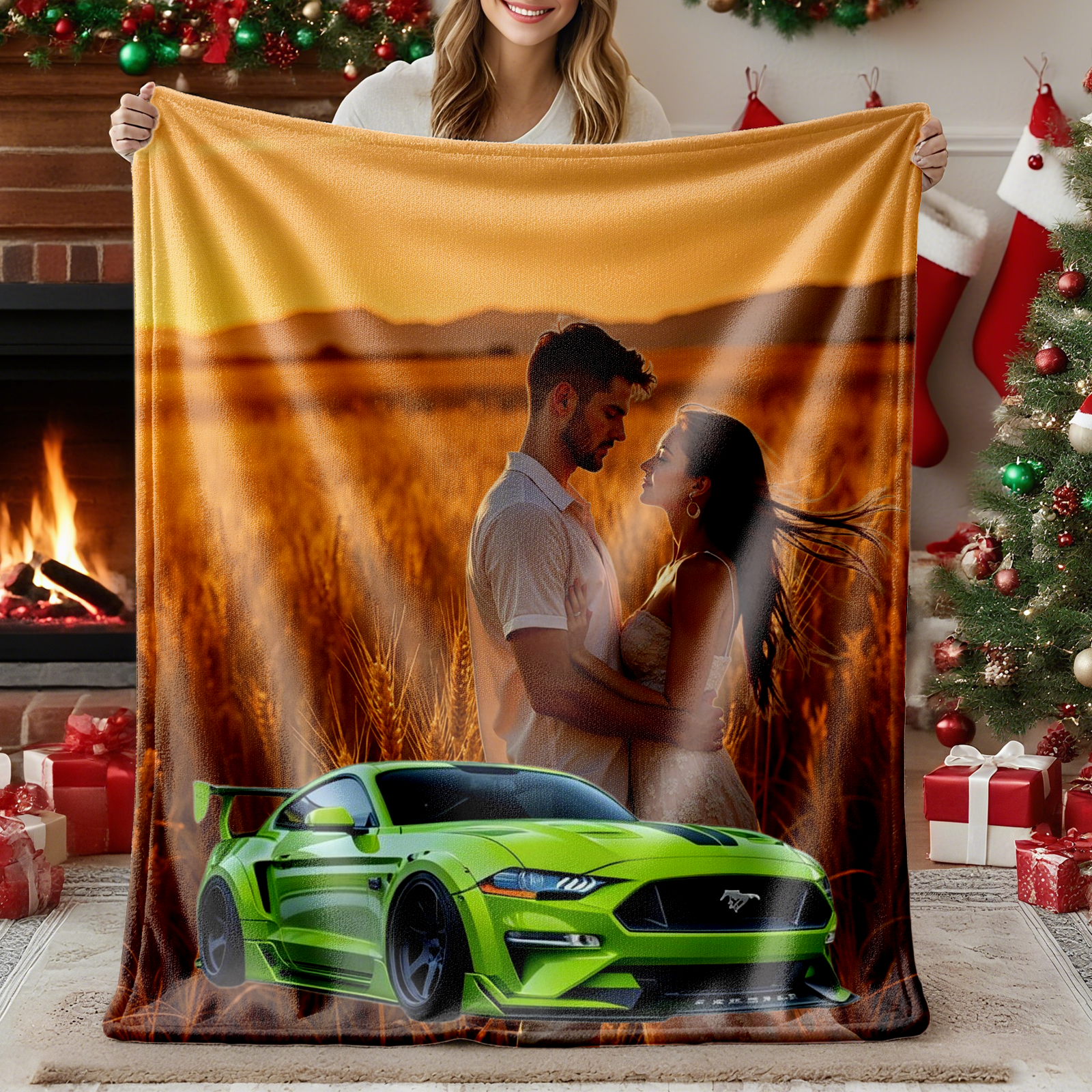 Custom Couple Photo Blanket with Car Photo