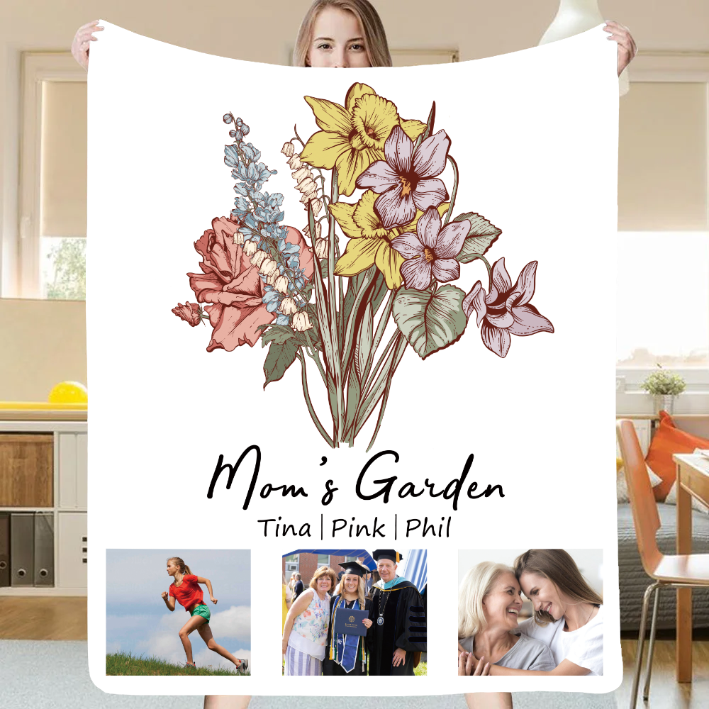 Mom's Garden & Precious Family Photos Customized  Blanket