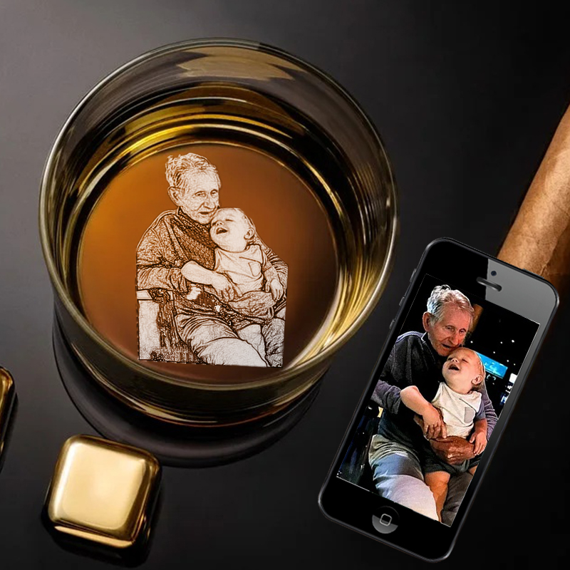 Customize a Father's Day gift for Dad and engrave the bottom of a whiskey glass with your favorite photo