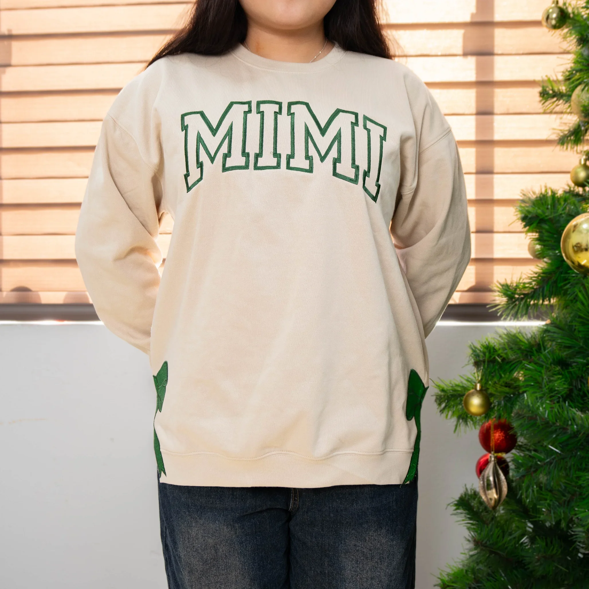 Merry and Bright Embroidered Bow Sweatshirt-Glitter Christmas Sweatshirt