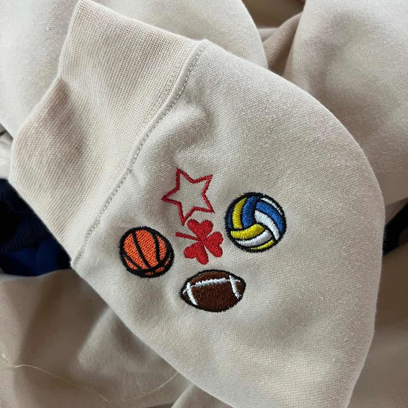 Custom Embroidered Hand Distressed Crew Neck Sweatshirt Colorful embroidery Style