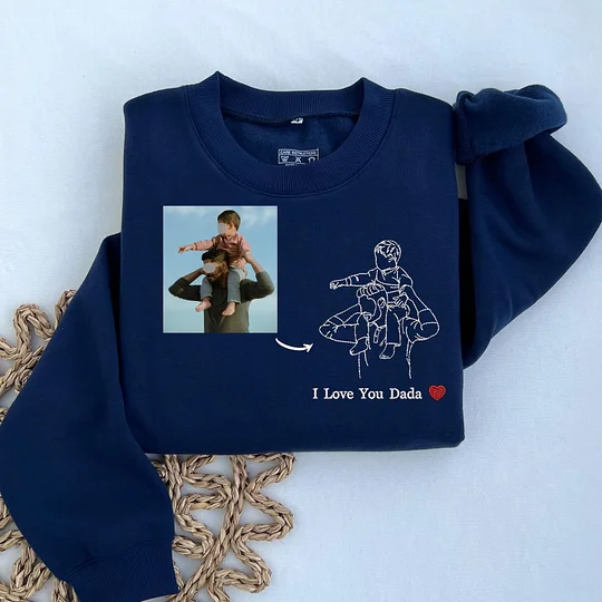 Custom Dad & Kids Photo Outline Embroidered Sweatshirt & Hoodie