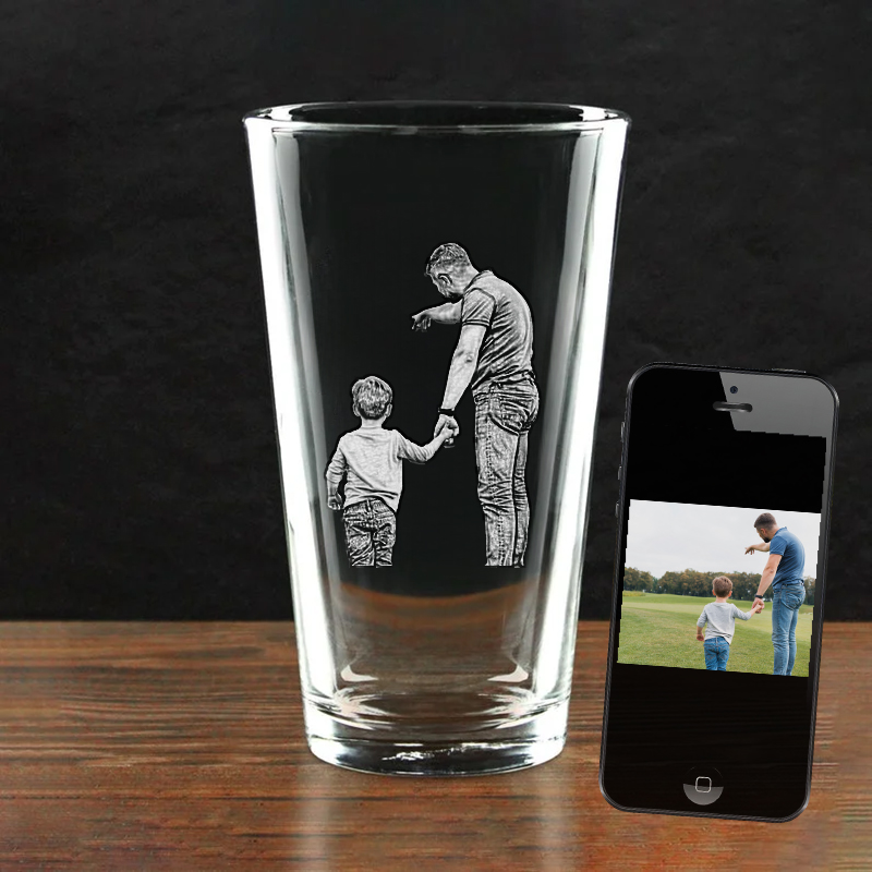 Etched Portrait Picture Rock Glass Father's Day Personalized Whiskey Glass, Personalized Glassware Unique Dad Gift