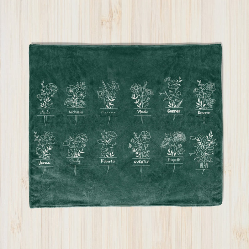 Custom Birth Month Flower Blanket , Personalized Birth Blanket, Gifts for Kids, Mom