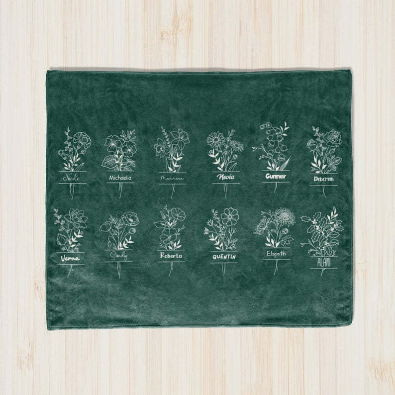 Custom Birth Month Flower Blanket , Personalized Birth Blanket, Gifts for Kids, Mom
